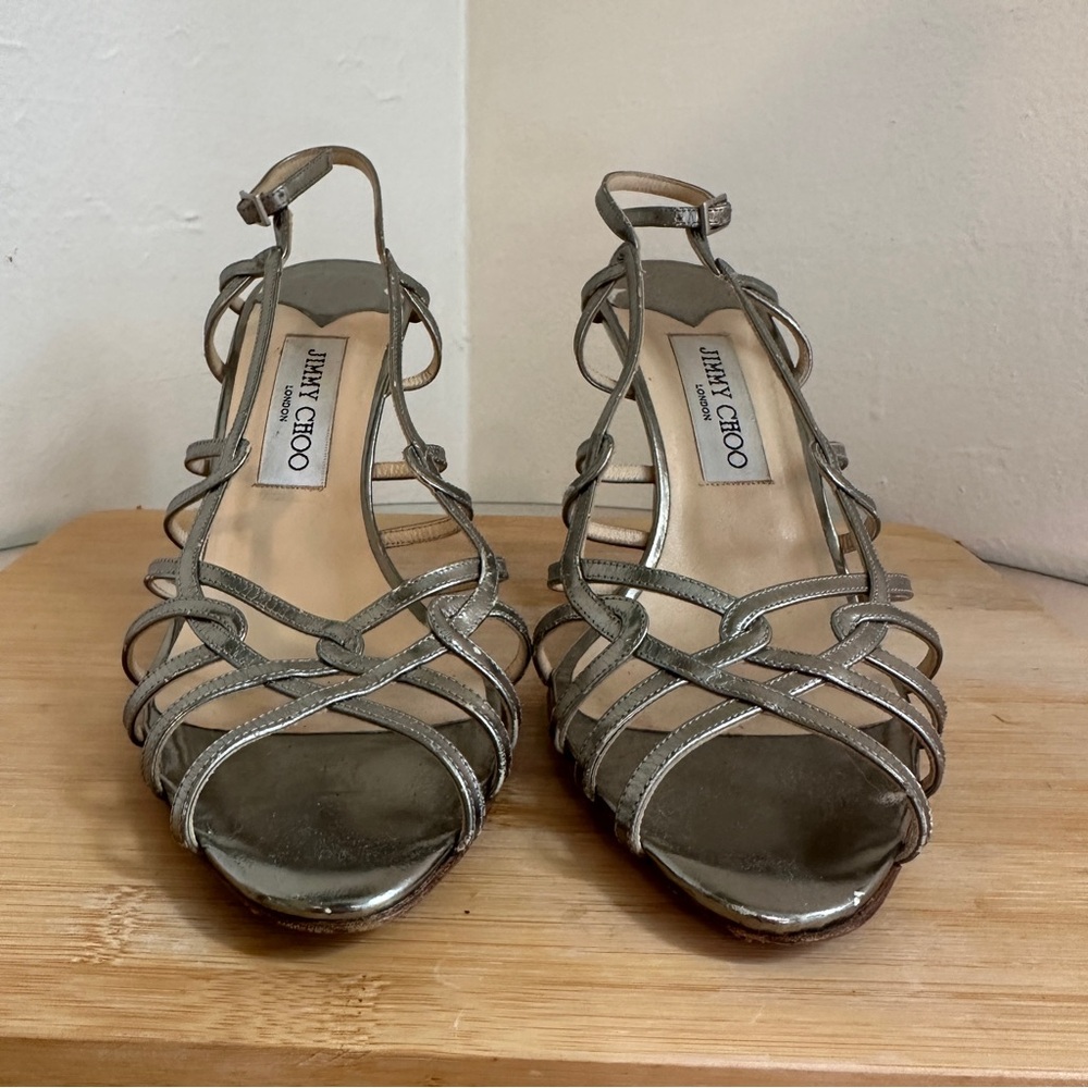 Jimmy Choo metallic Silver cage Heels